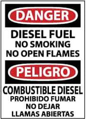 NMC - "Danger - Diesel Fuel - No Smoking - No Open Flames", 14" Long x 10" Wide, Pressure-Sensitive Vinyl Safety Sign - Rectangle, 0.004" Thick, Use for Hazardous Materials - USA Tool & Supply