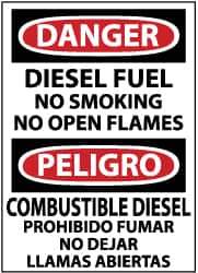 NMC - "Danger - Diesel Fuel - No Smoking - No Open Flames", 14" Long x 10" Wide, Rigid Plastic Safety Sign - Rectangle, 0.05" Thick, Use for Hazardous Materials - USA Tool & Supply