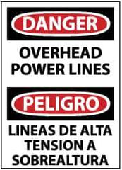 NMC - "Danger - Overhead Power Lines", 14" Long x 10" Wide, Pressure-Sensitive Vinyl Safety Sign - Rectangle, 0.004" Thick, Use for Accident Prevention - USA Tool & Supply