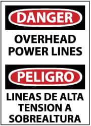 NMC - "Danger - Overhead Power Lines", 14" Long x 10" Wide, Rigid Plastic Safety Sign - Rectangle, 0.05" Thick, Use for Accident Prevention - USA Tool & Supply