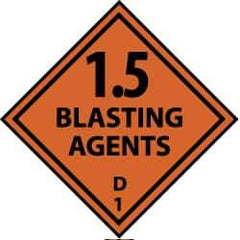 NMC - Accident Prevention Label - Legend: 1.5 Blasting Agent D, English, Black & Orange, 4" Long x 4" High, Sign Muscle Finish - USA Tool & Supply