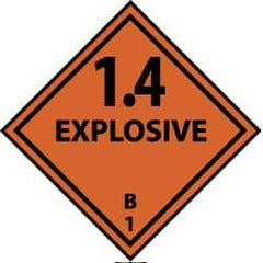 NMC - Accident Prevention Label - Legend: 1.4 Explosive B, English, Black & Orange, 4" Long x 4" High, Sign Muscle Finish - USA Tool & Supply