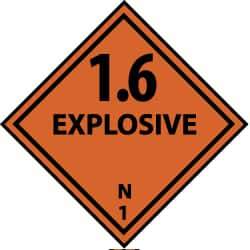 NMC - Accident Prevention Label - Legend: 1.6 Explosive N, English, Black & Orange, 4" Long x 4" High, Sign Muscle Finish - USA Tool & Supply