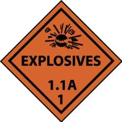 NMC - Accident Prevention Label - Legend: Explosives 1.1A, English, Black & Orange, 4" Long x 4" High, Sign Muscle Finish - USA Tool & Supply