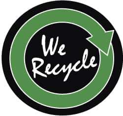 NMC - We Recycle, Hard Hat Label - White & Green on Black, 2" Thick, For Accident Prevention - USA Tool & Supply