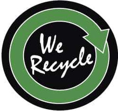 NMC - We Recycle, Hard Hat Label - White & Green on Black, 2" Thick, For Accident Prevention - USA Tool & Supply