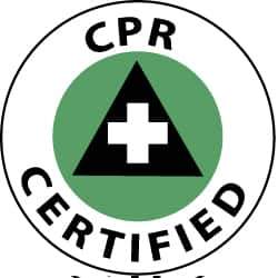 NMC - CPR Certified, Hard Hat Label - White & Black on Green, 2" Thick, For Accident Prevention - USA Tool & Supply