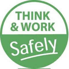 NMC - Think and Work Safely, Hard Hat Label - White on Green, 2" Thick, For Accident Prevention - USA Tool & Supply