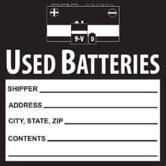 NMC - Hazardous Materials Label - Legend: Used Batteries, English, Black & White, 6" Long x 6" High, Sign Muscle Finish - USA Tool & Supply