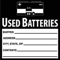 NMC - Hazardous Materials Label - Legend: Used Batteries, English, Black & White, 6" Long x 6" High, Sign Muscle Finish - USA Tool & Supply