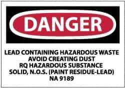 NMC - "Danger - Lead Containing Hazardous Waste - Avoid Creating Dust - RQ Hazardous Substance Solid, N.O.S. (Paint Residue-Lead)...", 3" Long x 5" Wide, Paper Safety Sign - Rectangle, 0.01" Thick, Use for Hazardous Materials - USA Tool & Supply
