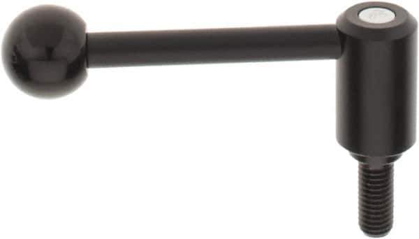 KIPP - 1/2-13, 1.1" Hub Diam, Steel Threaded Stud Adjustable Tension Lever with 0° Handle - 1.18" Stud Length, 4.37" OAL, 1.65" High - USA Tool & Supply