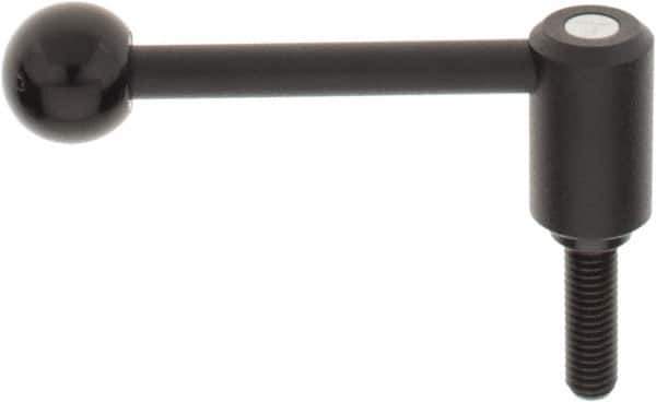KIPP - 1/2-13, 1.1" Hub Diam, Steel Threaded Stud Adjustable Tension Lever with 0° Handle - 1.57" Stud Length, 4.37" OAL, 1.65" High - USA Tool & Supply