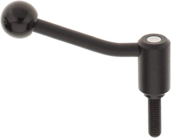 KIPP - M12 x 1.75, 1.1" Hub Diam, Steel Threaded Stud Adjustable Tension Lever with 20° Handle - 1.57" Stud Length, 4.17" OAL, 2.7" High - USA Tool & Supply