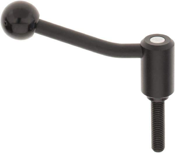 KIPP - M12 x 1.75, 1.1" Hub Diam, Steel Threaded Stud Adjustable Tension Lever with 20° Handle - 1.97" Stud Length, 4.17" OAL, 2.7" High - USA Tool & Supply