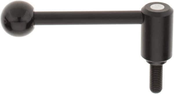 KIPP - M12 x 1.75, 1.1" Hub Diam, Steel Threaded Stud Adjustable Tension Lever with 0° Handle - 1.18" Stud Length, 4.37" OAL, 1.65" High - USA Tool & Supply