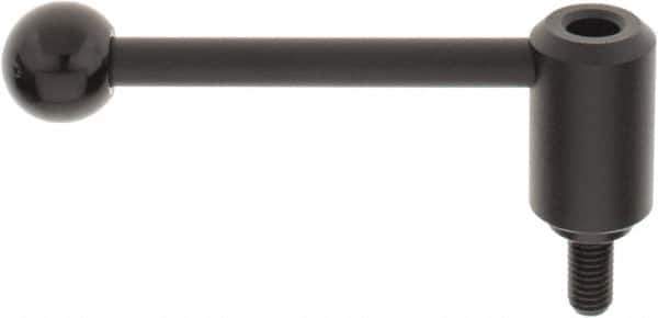 KIPP - 1/2-13, 1.3" Hub Diam, Steel Threaded Stud Adjustable Tension Lever with 0° Handle - 0.98" Stud Length, 5.3" OAL, 1.85" High - USA Tool & Supply