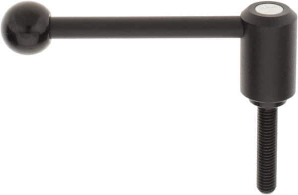 KIPP - 1/2-13, 1.3" Hub Diam, Steel Threaded Stud Adjustable Tension Lever with 0° Handle - 2.36" Stud Length, 5.3" OAL, 1.85" High - USA Tool & Supply