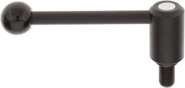 KIPP - 5/8-11, 1.3" Hub Diam, Steel Threaded Stud Adjustable Tension Lever with 0° Handle - 0.98" Stud Length, 5.3" OAL, 1.85" High - USA Tool & Supply