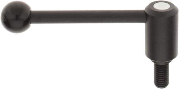 KIPP - 5/8-11, 1.3" Hub Diam, Steel Threaded Stud Adjustable Tension Lever with 0° Handle - 1.18" Stud Length, 5.3" OAL, 1.85" High - USA Tool & Supply