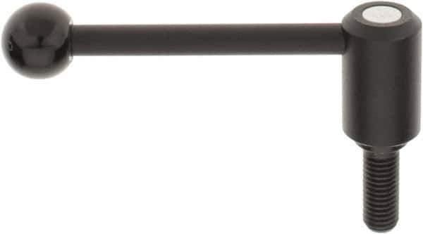 KIPP - 5/8-11, 1.3" Hub Diam, Steel Threaded Stud Adjustable Tension Lever with 0° Handle - 1.57" Stud Length, 5.3" OAL, 1.85" High - USA Tool & Supply