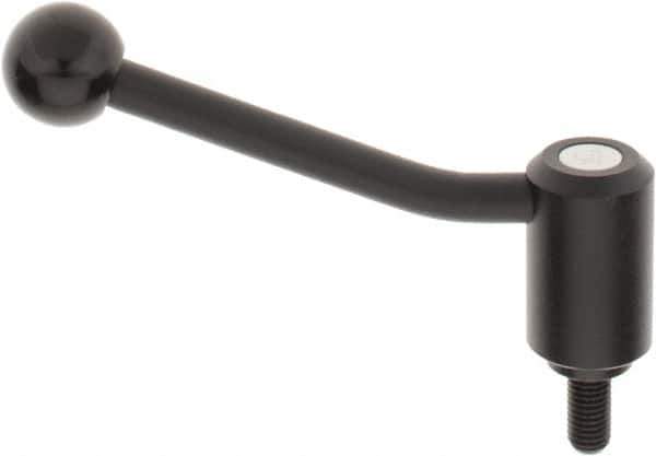 KIPP - M12 x 1.75, 1.3" Hub Diam, Steel Threaded Stud Adjustable Tension Lever with 20° Handle - 0.98" Stud Length, 5.06" OAL, 3.19" High - USA Tool & Supply