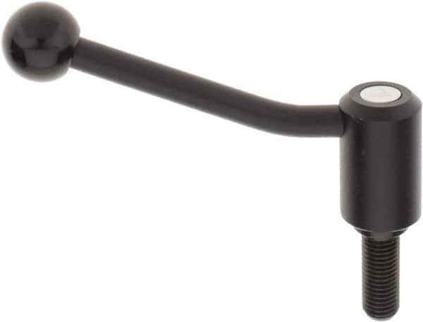 KIPP - M16 x 2.0, 1.3" Hub Diam, Steel Threaded Stud Adjustable Tension Lever with 20° Handle - 1.57" Stud Length, 5.06" OAL, 3.19" High - USA Tool & Supply