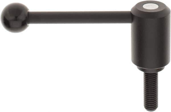 KIPP - 5/8-11, 1.61" Hub Diam, Steel Threaded Stud Adjustable Tension Lever with 0° Handle - 1.97" Stud Length, 5.3" OAL, 2.22" High - USA Tool & Supply