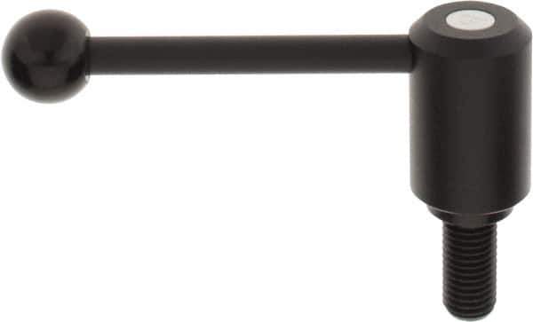 KIPP - 3/4-10, 1.61" Hub Diam, Steel Threaded Stud Adjustable Tension Lever with 0° Handle - 1.57" Stud Length, 5.3" OAL, 2.22" High - USA Tool & Supply