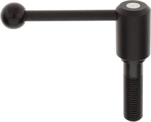 KIPP - M24 x 3.0, 1.61" Hub Diam, Steel Threaded Stud Adjustable Tension Lever with 0° Handle - 3.15" Stud Length, 5.3" OAL, 2.22" High - USA Tool & Supply