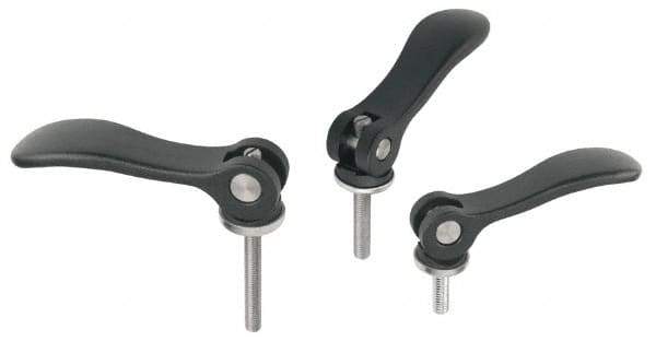 KIPP - M8 x 1.25, 0.94" Hub Diam, Black Powder Coat Aluminum (Stainless Steel Inserts) Adjustable Clamping Handle - 1.57" Stud Length - USA Tool & Supply