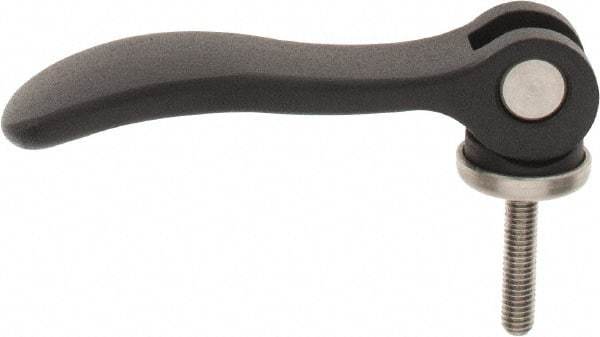 KIPP - #10-32, 0.59" Hub Diam, Black Powder Coat Aluminum (Stainless Steel Inserts) Adjustable Clamping Handle - 0.78" Stud Length - USA Tool & Supply