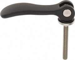 KIPP - M6 x 1.0, 0.59" Hub Diam, Black Powder Coat Aluminum (Stainless Steel Inserts) Adjustable Clamping Handle - 1.57" Stud Length - USA Tool & Supply