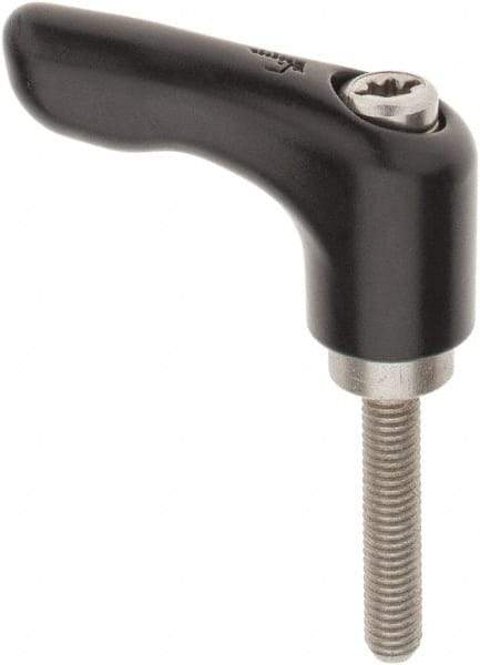KIPP - #10-32, 0.55" Hub Diam, Zinc Die Cast (Stainless Steel Components) Stud Type Adjustable Clamping Handle - 0.98" Stud Length, 1.85" OAL, 1.22" High - USA Tool & Supply