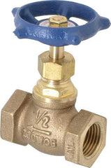 Legend Valve - 1/2" Pipe, FNPT Ends, Brass Rising Stem Globe Valve - Bronze Disc, Bolted Bonnet, 200 psi WOG, 125 psi WSP, Class 125 - USA Tool & Supply