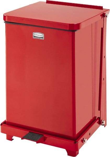 Rubbermaid - 7 Gal Square Unlabeled Trash Can - 17" High x 12" Long x 12" Wide, Red, Stainless Steel - USA Tool & Supply