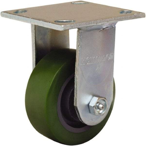 Hamilton - 4" Diam x 1-1/2" Wide x 5-5/8" OAH Top Plate Mount Rigid Caster - Polyurethane Mold onto Cast Iron Center, 550 Lb Capacity, Straight Roller Bearing, 4 x 4-1/2" Plate - USA Tool & Supply