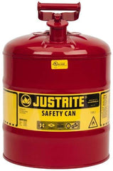 Justrite - 5 Gal Galvanized Steel Type I Safety Can - 16-7/8" High x 11-3/4" Diam, Red with Yellow - USA Tool & Supply