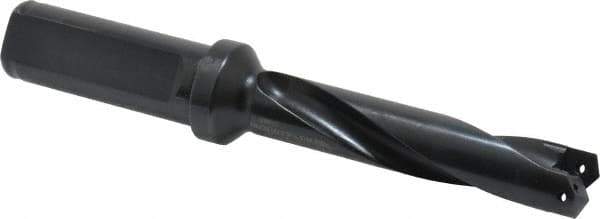 Allied Machine and Engineering - Series 0.5, 39/64 to 11/16" Diam, 3/4" Diam Straight Shank with Flange, Helical Flute Spade Drill - 2-1/2" Max Depth, 3-47/64" Body Length, 5-21/32" OAL, Standard Length, Through Coolant - USA Tool & Supply