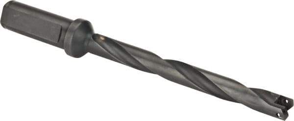 Allied Machine and Engineering - Series 0, 33/64 to 11/16" Diam, 3/4" Diam Straight Shank with Flange, Helical Flute Spade Drill - 4-1/2" Max Depth, 5-47/64" Body Length, 7-21/32" OAL, Extended Length, Through Coolant - USA Tool & Supply