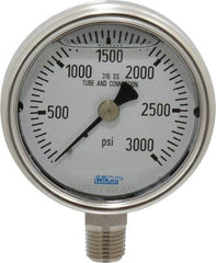 Wika - 2-1/2" Dial, 1/4 Thread, 0-3,000 Scale Range, Pressure Gauge - Lower Connection Mount, Accurate to 2-1-2% of Scale - USA Tool & Supply