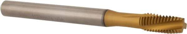 Kennametal - M6x1.00 Metric Coarse 3 Flute 6H Plug Spiral Flute Tap - Solid Carbide, TiAlN/TiN Finish, 70mm OAL, Left Hand Flute, Right Hand Thread - USA Tool & Supply