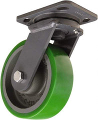 Hamilton - 6" Diam x 2" Wide x 7-1/2" OAH Top Plate Mount Swivel Caster - Polyurethane Mold onto Cast Iron Center, 1,200 Lb Capacity, Tapered Roller Bearing, 4 x 5" Plate - USA Tool & Supply
