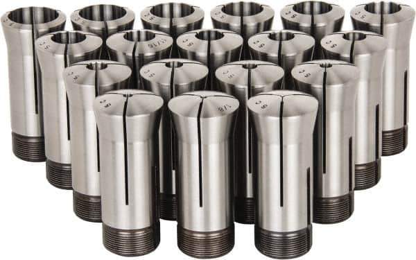 Lyndex - 18 Piece, 1/16" to 1-1/8" Capacity, 5C Round Collet Set - Increments of 1/16 Inch - Exact Industrial Supply