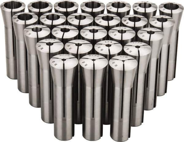 Lyndex - 25 Piece, 1/8" to 7/8" Capacity, R8 Collet Set - Increments of 1/32 Inch - Exact Industrial Supply