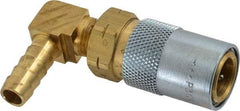 Coilhose Pneumatics - Hose Barb Moldflow Pneumatic Hose 90° Valved Coupler - Brass Nickel Plated, 3/8" Body Diam, 3/8" Hose ID - USA Tool & Supply