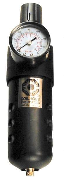 Coilhose Pneumatics - 1/4" NPT Port Compact 1 Piece Filter/Regulator FRL Unit - Polycarbonate Bowl, 48 SCFM, 150 Max psi, 8" High, Automatic Drain - USA Tool & Supply