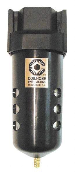 Coilhose Pneumatics - 3/4" Port, 7" High x 2-3/4" Wide, Standard FRL Filter with Metal Bowl & Automatic Drain - 125 SCFM, 250 Max psi, 250°F Max, Modular Connection, 8.5 oz Bowl Capacity - USA Tool & Supply
