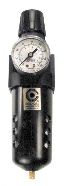 Coilhose Pneumatics - 3/4" NPT Port Standard 1 Piece Filter/Regulator FRL Unit - Metal Bowl, 125 SCFM, 250 Max psi, 10.5" High, Automatic Drain - USA Tool & Supply