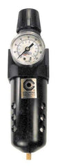 Coilhose Pneumatics - 1/2" NPT Port Standard 1 Piece Filter/Regulator FRL Unit - Metal Bowl, 127 SCFM, 250 Max psi, 10.5" High, Manual Drain - USA Tool & Supply